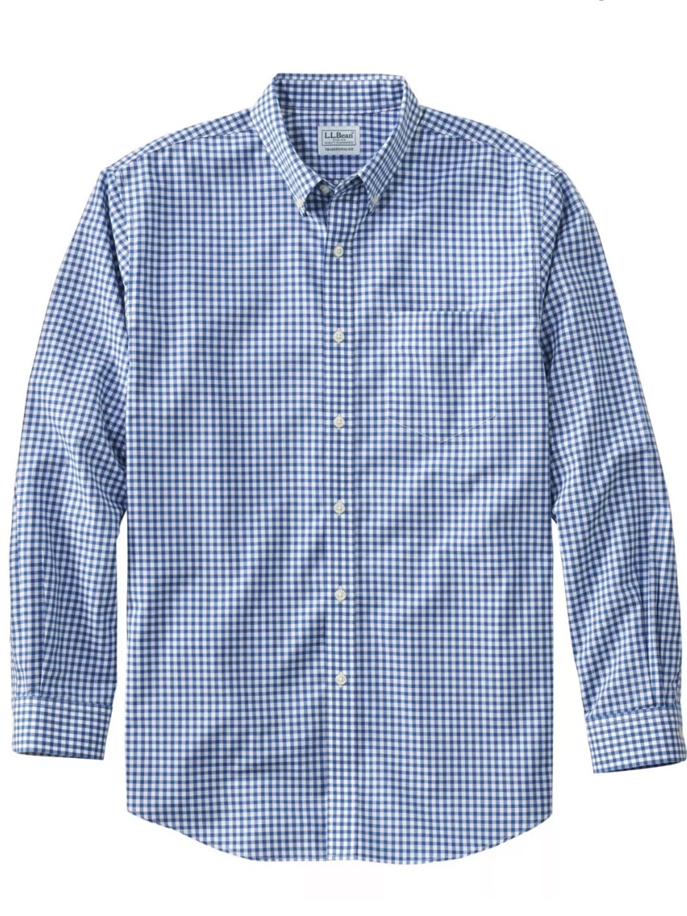 L.L. Bean Wrinkle Free Kennebunk Blue & White Gingham Button-Down Shirt Size XLT